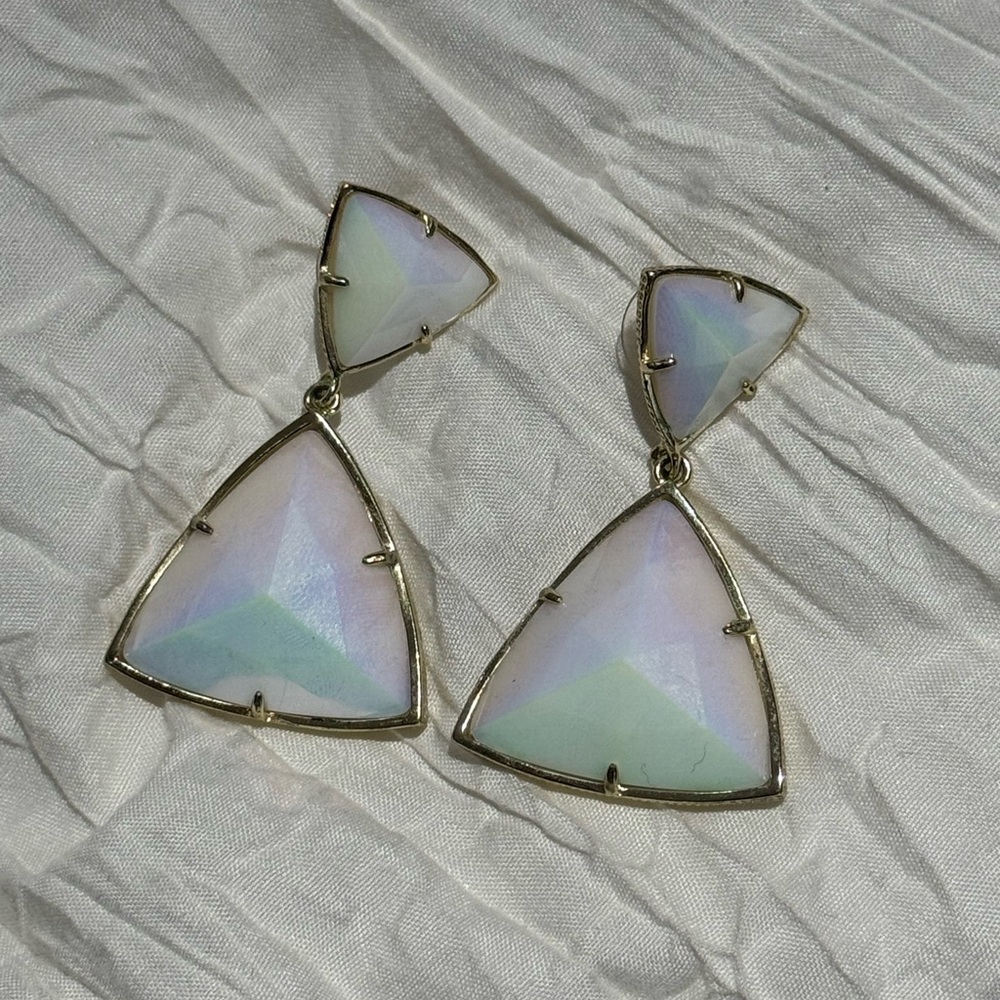 Kendra Scott Gold white Iridescent Drop Earrings